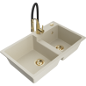 Mexen Tomas 2-Kammer Granitspüle mit Küchenarmatur Aster, beige - 6516-69-73450-57-G