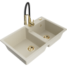 Mexen Tomas Granitspüle 2-Becken mit Küchenarmatur Aster, beige - 6516-69-73450-57-G