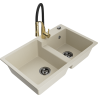 Mexen Tomas Granitspüle 2-Kammer mit Küchenarmatur Aster, beige - 6516-69-73450-57-B