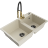 Mexen Tomas granitspüle mit 2 Becken und Küchenarmatur Aster, beige - 6516-69-73450-57-B