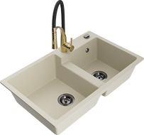 Mexen Tomas Granitspüle 2-Kammer mit Küchenarmatur Aster, beige - 6516-69-73450-57-B