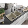 Mexen Tomas Granitspüle 2-Kammer mit Küchenarmatur Aster, beige - 6516-69-73450-70-B