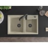 Mexen Tomas Granitspüle 2-Kammer mit Küchenarmatur Aster, beige - 6516-69-73450-70-B