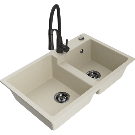 Mexen Tomas Granitspüle 2-Kammer mit Küchenarmatur Aster, beige - 6516-69-73450-70-B