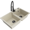 Mexen Tomas Granitspüle 2-Kammer mit Küchenarmatur Aster, beige - 6516-69-73450-70-B