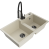 Mexen Tomas Granitspüle 2-Kammern mit Küchenarmatur Aster, beige - 6516-69-73450-70-B