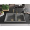 Mexen Tomas Granitspüle 2-Becken mit Küchenarmatur Aster, grau - 6516-71-73450-57-G