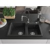 Mexen Tomas Granitspüle 2-Kammern mit Küchenarmatur Aster, schwarz/silber metallic - 6516-73-73450-07