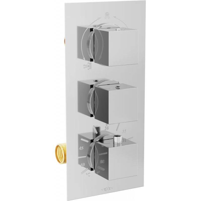 Mexen Cube thermostatische Wannen- und Brausearmatur 3-fach-Ausgang, Chrom - 77503-00