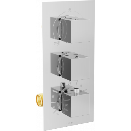 Mexen Cube thermostatische Wannen- und Brausearmatur 3-fach-Ausgang, Chrom - 77503-00