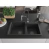 Mexen Tomas Granitspüle 2-Kammer mit Küchenarmatur Aster, schwarz/silber metallic - 6516-73-73450-07-B