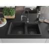 Mexen Tomas Granitspüle 2-Kammern mit Küchenarmatur Aster, Schwarz/Silber Metallic - 6516-73-73450-07-B