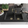 Mexen Tomas 2-Kammer Granitspüle mit Küchenarmatur Aster, schwarz/silber metallic - 6516-73-73450-57-G