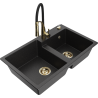 Mexen Tomas Granitspüle, 2-Kammer, mit Küchenarmatur Aster, schwarz/silber metallic - 6516-73-73450-57-G