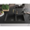 Mexen Tomas Granitspüle 2-Becken mit Küchenarmatur Aster, schwarz/silber-metallic - 6516-73-73450-57-B