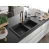 Mexen Tomas Granitspüle 2-Becken mit Küchenarmatur Aster, schwarz/silber-metallic - 6516-73-73450-57-B