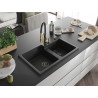 Mexen Tomas Granitspüle 2-Kammer mit Küchenarmatur Aster, schwarz/silber metallic - 6516-73-73450-57-B