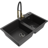 Mexen Tomas Granitspüle 2-Becken mit Küchenarmatur Aster, schwarz/silber-metallic - 6516-73-73450-57-B