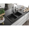 Mexen Tomas Granitspüle 2-Kammern mit Küchenarmatur Aster, Schwarz/Silber Metallic - 6516-73-73450-70-B