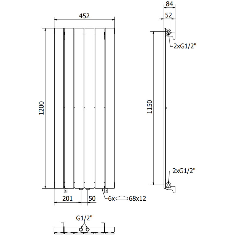 Mexen Boston dekorativer Heizkörper 1200 x 452 mm, 611 W, schwarz - W213-1200-452-00-70