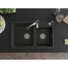 Mexen Tomas Granitspüle 2-Kammern mit Küchenarmatur Aster, schwarz/goldener Metallic - 6516-75-73450-07