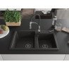 Mexen Tomas Granit-Doppelspülbecken mit Küchenarmatur Aster, schwarz/gold metallic - 6516-75-73450-07-B