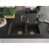 Mexen Tomas Granitspüle 2-Kammern mit Küchenarmatur Aster, schwarz/goldener Metallic - 6516-75-73450-57-G