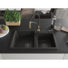 Mexen Tomas Granitspüle 2-fach mit Küchenarmatur Aster, schwarz/gold metallisch - 6516-75-73450-57-B