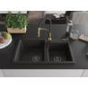 Mexen Tomas Granitspüle 2-Kammern mit Küchenarmatur Aster, schwarz/gold metallic - 6516-75-73450-57-B