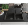 Mexen Tomas granitspüle 2-Kammern mit Küchenarmatur Aster, schwarz/gold metallic - 6516-75-73450-70-B