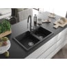Mexen Tomas Granitspüle 2-Becken mit Küchenarmatur Aster, schwarz - 6516-77-73450-07