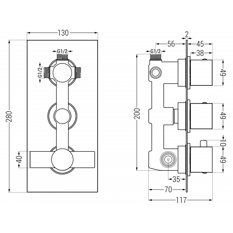 Mexen Cube thermostatische Wannen- und Brausearmatur 3-fach-Ausgang, Chrom - 77503-00