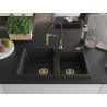 Mexen Tomas 2-Kammer-Granitsküchenbecken mit Küchenarmatur Aster, schwarz - 6516-77-73450-57-G
