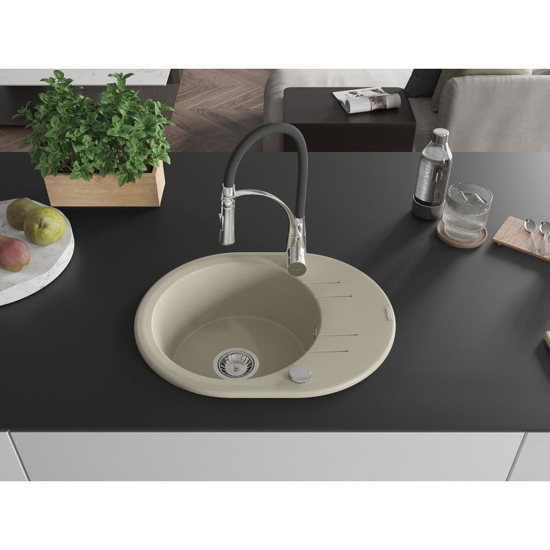 Mexen Kevin Granitspüle 1-Becken mit Abtropffläche und Küchenarmatur Aster, beige - 6517-69-73450-07