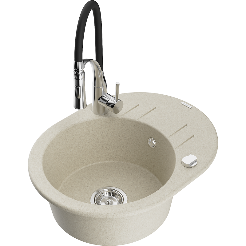 Mexen Kevin Granitspüle 1-Becken mit Abtropffläche und Küchenarmatur Aster, beige - 6517-69-73450-07