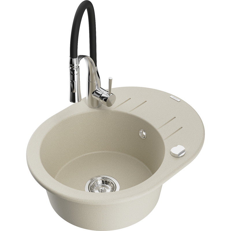 Mexen Kevin Granitspüle mit 1 Becken, Abtropffläche und Küchenarmatur Aster, beige - 6517-69-73450-07