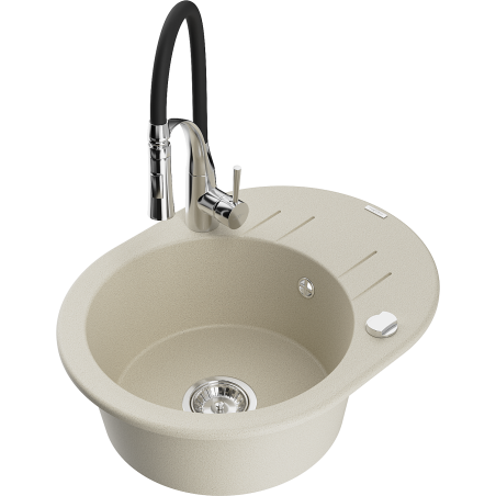 Mexen Kevin Granitspüle 1-Becken mit Abtropffläche und Küchenarmatur Aster, beige - 6517-69-73450-07