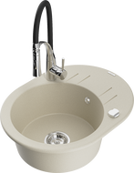 Mexen Kevin Granitspüle 1-Becken mit Abtropffläche und Küchenarmatur Aster, beige - 6517-69-73450-07