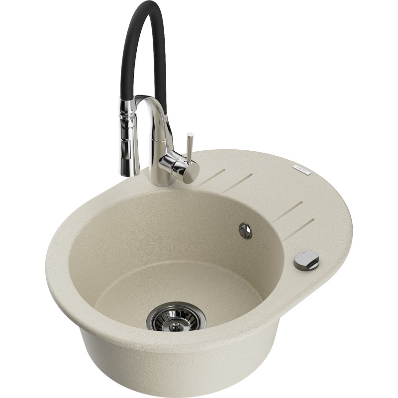 Mexen Kevin granitspüle einbecken mit abtropffläche und küchenarmatur Aster, beige - 6517-69-73450-07-B