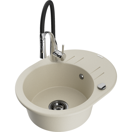 Mexen Kevin Granitspüle 1-beckig mit Abtropffläche und Küchenarmatur Aster, beige - 6517-69-73450-07-B