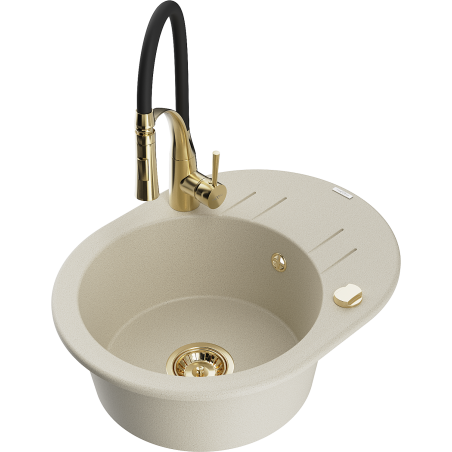 Mexen Kevin granitspüle 1-becken mit abtropffläche und küchenarmatur Aster, beige - 6517-69-73450-57-G