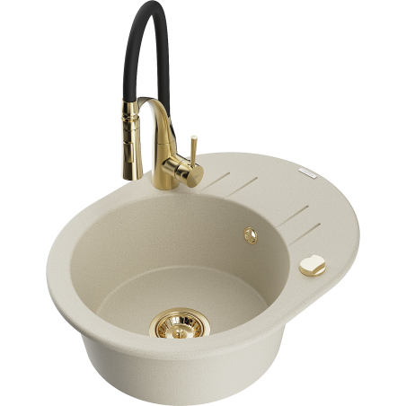 Mexen Kevin Granitspüle 1-beckig mit Abtropffläche und Küchenarmatur Aster, beige - 6517-69-73450-57-G