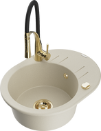 Mexen Kevin granitspüle 1-becken mit abtropffläche und küchenarmatur Aster, beige - 6517-69-73450-57-G