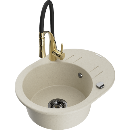 Mexen Kevin Granitspüle 1-beckig mit Abtropffläche und Küchenarmatur Aster, beige - 6517-69-73450-57-B