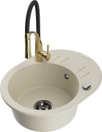 Mexen Kevin Granitspüle 1-beckig mit Abtropffläche und Küchenarmatur Aster, beige - 6517-69-73450-57-B