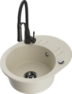 Mexen Kevin Granitspüle ein Becken mit Abtropffläche und Küchenarmatur Aster, Beige - 6517-69-73450-70-B