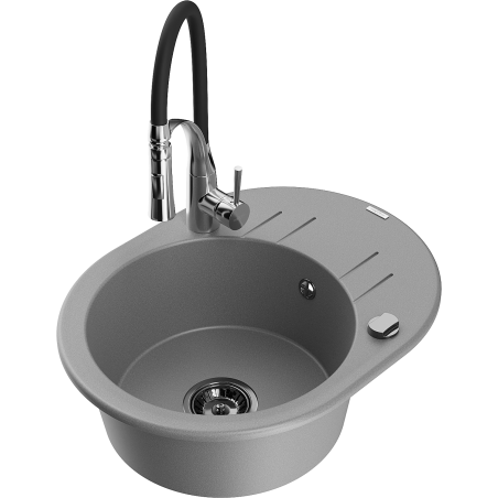 Mexen Kevin Granitspüle 1-Becken mit Abtropffläche und Küchenarmatur Aster, grau - 6517-71-73450-07-B