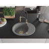 Mexen Kevin Granitspüle 1-becken mit Abtropffläche und Küchenarmatur Aster, grau - 6517-71-73450-57-G