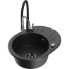 Mexen Kevin Granitspüle 1-becken mit Abtropffläche und Küchenarmatur Aster, schwarz/silber metallic - 6517-73-73450-07-B