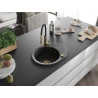 Mexen Kevin Granitspüle 1-Becken mit Abtropffläche und Küchenarmatur Aster, schwarz/silber mettalik - 6517-73-73450-57-G